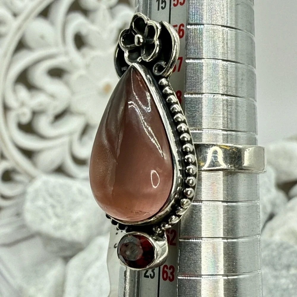 NWT Sterling Silver Rose Quartz & Garnet Ring Size 9 Southwestern Boho 925